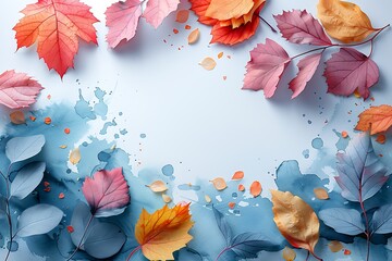 Watercolor painting of pastel-toned mindfulness cards with autumn leaves