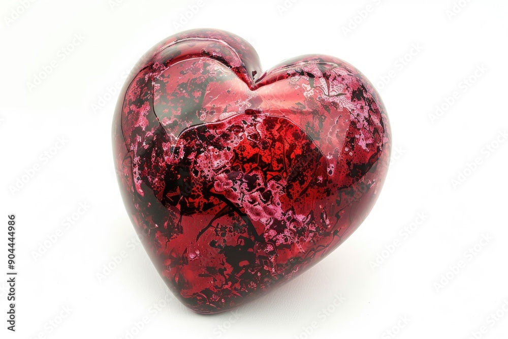 Poster a close-up of a red glass heart-shaped object sitting on a white surface