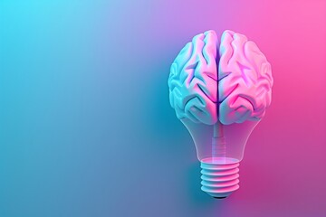 Creative Brain Lightbulb Illumination on a Vibrant Background Inspiring Innovation and Artistic Insight.