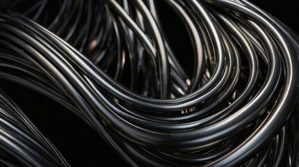 Abstract close-up of intertwined metallic wires showcasing a fluid, dynamic form.