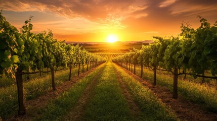 Naklejka premium Sunset at the vineyard 