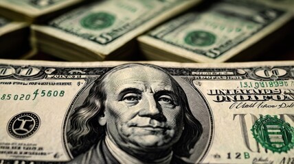 Close-up of a hundred-dollar bill highlighting intricate details and textures.