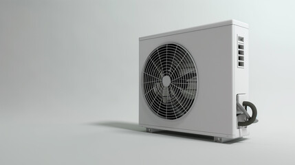 Stylish heat pump in a studio setting against a white backdrop radiates comfort through warmth and coolness. Ideal for any home decor, environmentally friendly and energy efficient