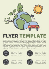 Simple vector flyer design on the theme of ecology, environmental care and nature protection. Template for print, banner, advertising, announcement, magazine.