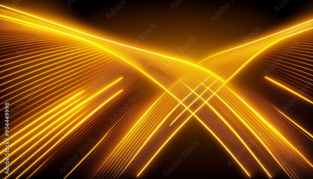 Poster render with abstract neon yellow lines