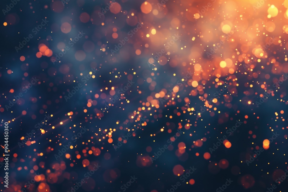 Poster blurry image of a dark background with orange lights, useful for representing atmosphere or ambiance
