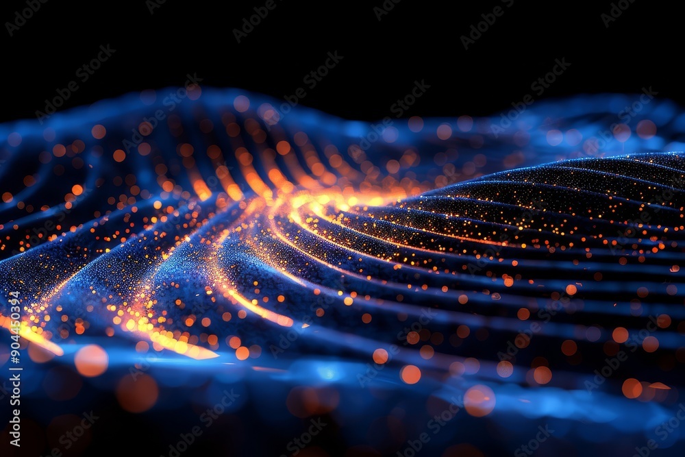 Aufkleber Abstract digital wave pattern with glowing lights, representing futuristic technology, data flow, and network connections, perfect for concepts in digital communication and information , Generative Ai