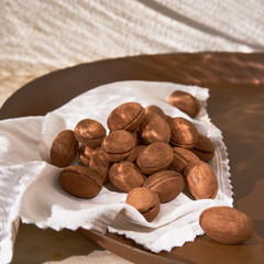 delicious walnut shaped russian nut shortbread sandwich cookies filled with sweet condensed milk or caramel