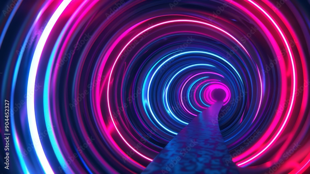 Wall mural mesmerizing journey through neon light tunnel with spiral pattern for dynamic visual adventure