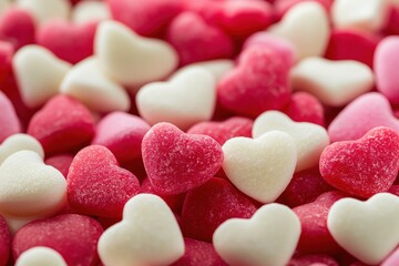 background filled with heart shaped candies