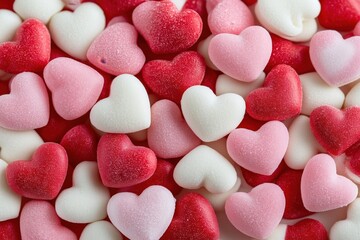 background filled with heart shaped candies