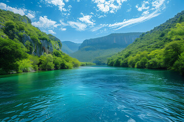 Adventurous Bungee Jumping Over a Stunningly Beautiful River Surrounded by Lush Greenery and Majestic Mountains