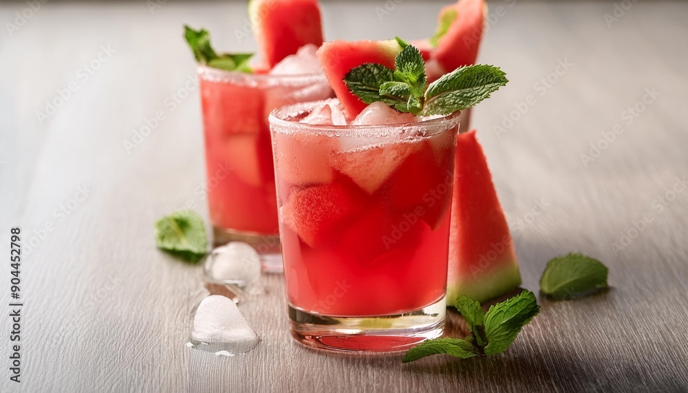 Poster a image of a refreshing agua fresca made with fresh watermelon and a touch of mint a popular mexican beverage