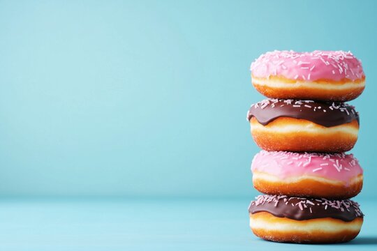 blue background with stack of donuts