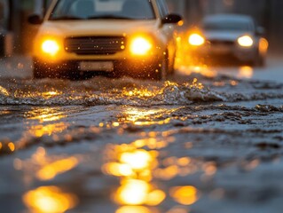 Flash flooded roads creating hazardous conditions, public safety