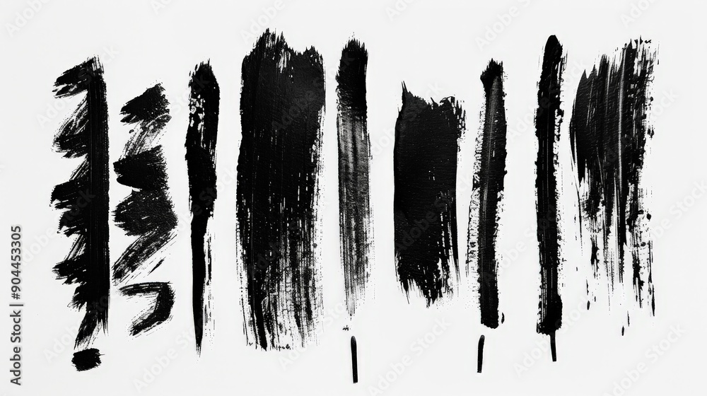 Aufkleber This image features various bold, black brushstrokes on a plain white background, creating a striking and abstract visual effect that highlights texture and contrast.