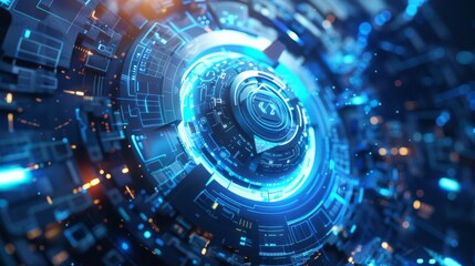 Imagine a cuttingedge digital art piece showcasing bright blue energy circuits