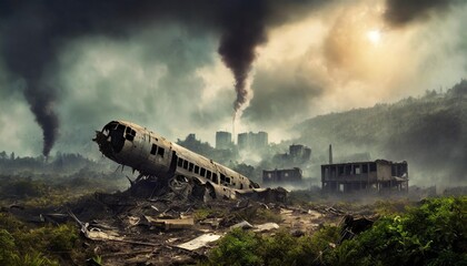 Escena apocaliptica futurista ruinas conflicto