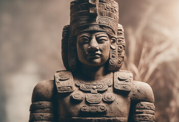 Ancient Mayan statue isolated on transparent background