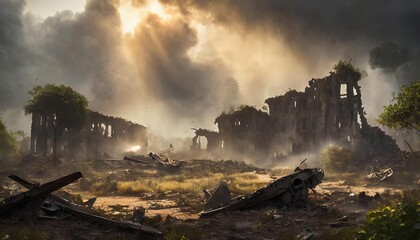 Fototapeta premium Escena apocaliptica futurista ruinas conflicto