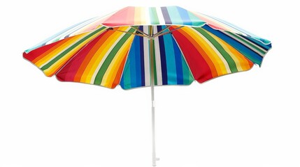 Obraz premium A visually stunning beach umbrella with an assortment of radiant stripes, perfect for providing a colorful and cheerful shade solution at the beach or outdoors.