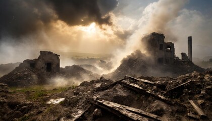 Fototapeta premium Escena apocaliptica futurista ruinas conflicto