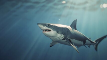 Obraz premium Great White Shark Swimming in Ocean During Daylight Hours