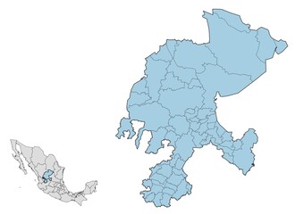 Mapa de los municipios del estado de Zacatecas, México