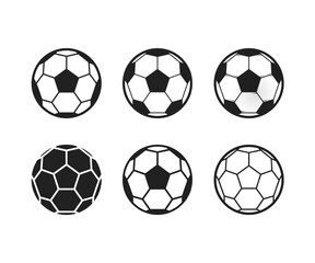 Vector set of black and white soccer balls symbols, white background