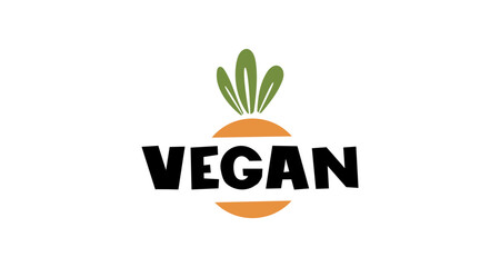 Vector illustration of a 'Vegan' label with bold typography and a green leaf symbol. Ideal for vegan products, plant-based branding, and eco-friendly designs