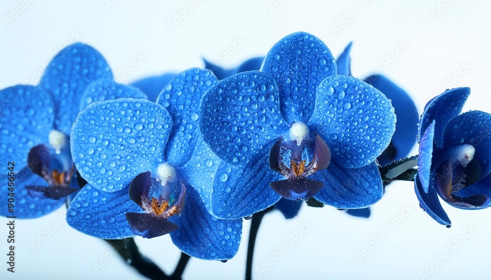 Poster beautiful fresh blue orchid flowers with water drops