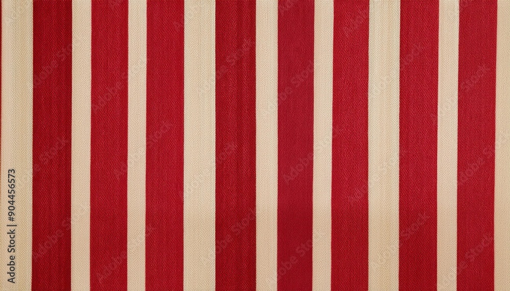 Poster fabric adorned with bold solid red stripes alternating with beige vertical stripes