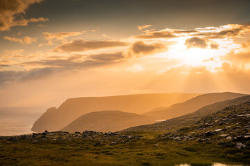 Midnight sun rising over Knivskjellodden, a trail in the tundra towards the true northernmost point...