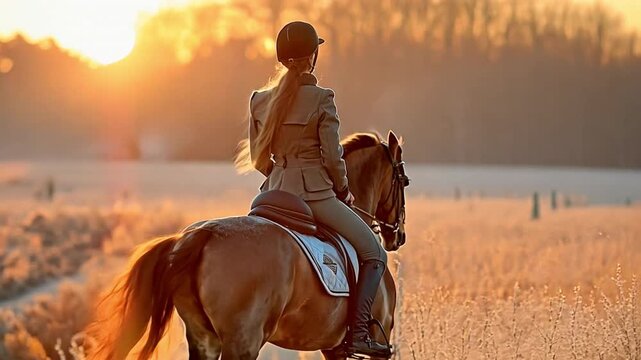 Female equestrian riding her gorgeous horse outside