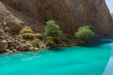 Turquoise water of the Seven Lakes in the Fann Mountains,  Tajikistan
