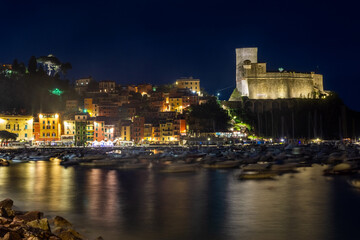 Obraz premium Lerici, Italy, 13 April 2022: View of the seaside town of Lerici in Liguria by night