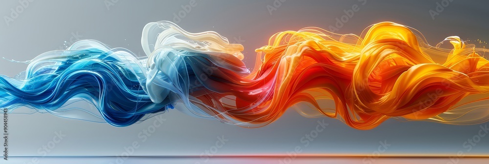 Poster Dynamic abstract artwork with colorful waves against a dark background, highlighting vibrant hues and fluid motion in a modern visual style, Generative AI