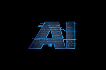 A blue logo with the letters "AI" in large, bold lettering on a black background The AI is made up of digital patterns and lines that give it an artificial intelligence style Generative AI