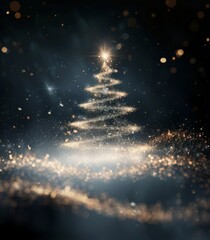 Naklejka premium Glowing Christmas Tree Surrounded by Sparkling Lights and Dark Background