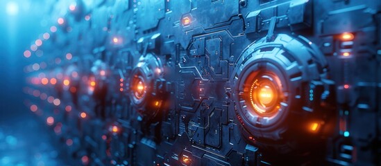 Fototapeta premium Futuristic Technology Panel with Glowing Lights