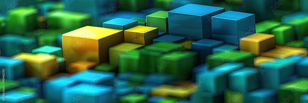 Poster vibrant arrangement of blue, green, and yellow blocks in abstract pattern displayed in modern design