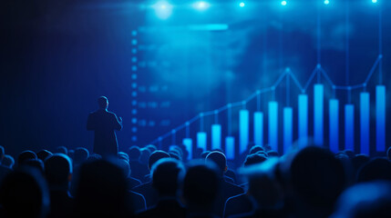 Illuminated Sales Surge: Luminous Blue Graph Soaring in Event Audience Atmosphere