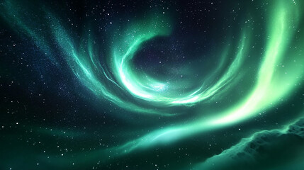 Abstract aurora borealis with swirling lights and starry sky