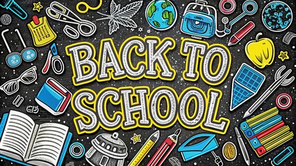 Fototapeta premium Back to school. Children going to school with backpacks on colorful background. Pattern school