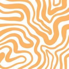 Groovy Waves Background. Psychedelic Abstract Wavy Curves Vector Pattern in 1970s Hippie Retro Style for Print on Textile, Wrapping Paper, Web Design and Social Media. Yellow color