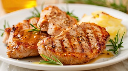 Deliciously Grilled Tender Pork Chops Served With Homemade Apple Sauce At A Cozy Dinner Table