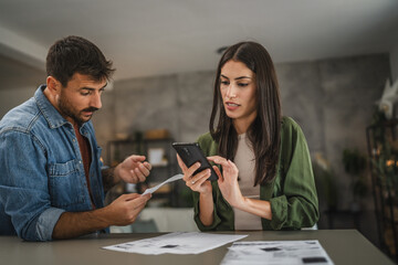 Adult woman have contactless payment scan invoice on mobile phone