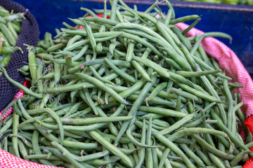 Fresh and green pods in the market