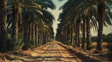 Obraz premium dates trees silhouetted a sunset in Arabian Peninsula