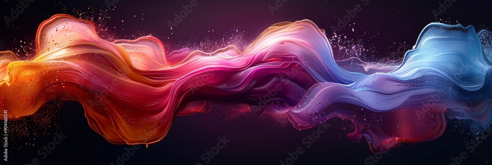 Poster dynamic abstract painting with vibrant color waves against a blue background, highlighting creativit